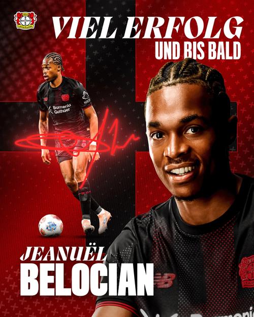 官方：勒沃库森后卫贝洛西安租借加盟狼堡，租期半赛季